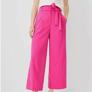 Ann Taylor Bright Magenta Pink Paperbag Waist Wide Leg Crop Pants - 10